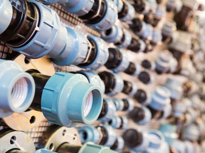PVC unions in a Toledo plumbing supply shop