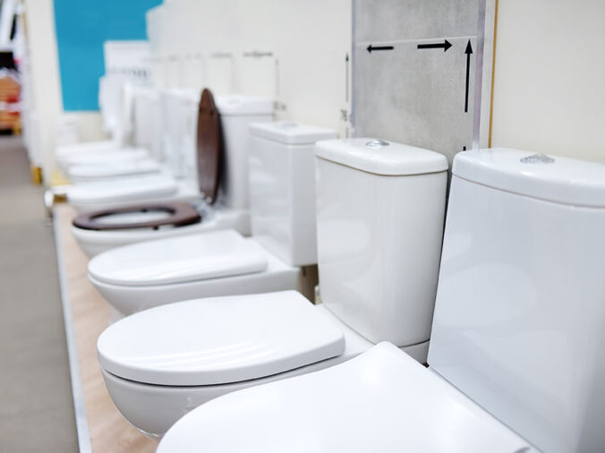 Toilets in a plumbing showroom